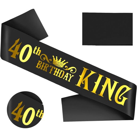 Black and Gold 40th Birthday King Sash - Picture 1 of 9